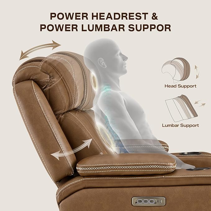 Watson &amp Whitely Genuine Leather Electric Recliner Chairs Oversized Super Zero Gravity Recliner Triple-Motor W Adjustable Lumbar Headrest Support &amp Hidden Storage Saddle Brown
