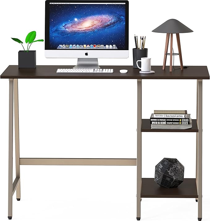 SHW 43-Inch Home Office Trestle Computer Desk with Open Storage Shelves Espresso