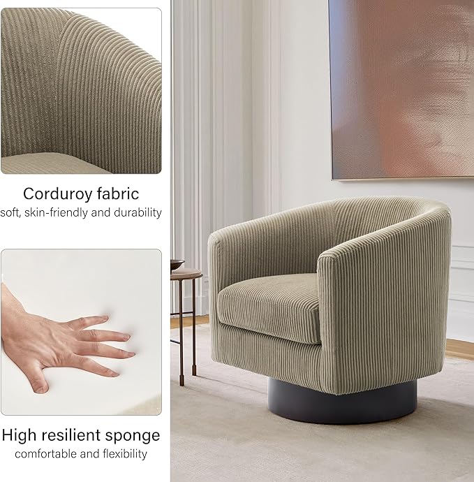 Swivel Barrel Accent Chair Modern Round Corduroy Fabric Arm Chair for Living Room Bedroom Comfy Club Reading Chairs for Adults (Corduroy Camel Set of 4)