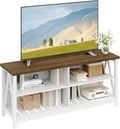 ChooChoo Farmhouse TV Stand for TVs up to 60 Inch Modern Entertainment Center with 4 Open Shelves &amp Built-in Cable Holes Media TV Console for Living Room Bedroom White