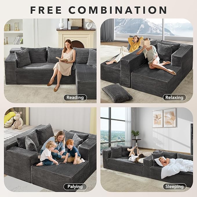 Modular Sectional Sofa Cloud Sectional Couch 106 Comfy L Shaped Black Couches for Living RoomOversized Sofa Sleeper with Deep Seat No Assembly Required