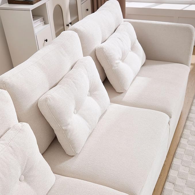 LukeAlon U Shaped 3 Seater Modular Sectional Sofa Couch with Waist Pillow Modern Chenille Sofa Set with Two Ottoman 82.5 Comfy Upholstered Lounge Sleeper Sofa Couch for Living Room Apartment Beige