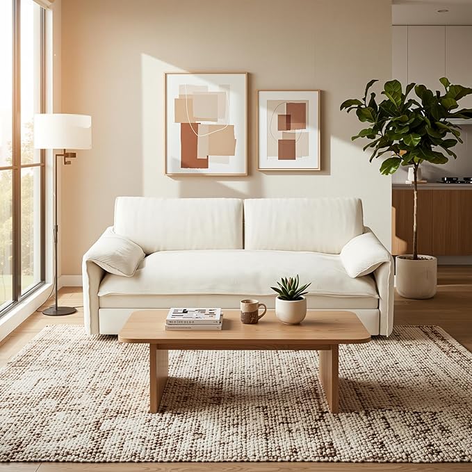Homy Casa 66 3-in-1 Convertible Sofa Bed Queen Size Pull-Out Bed with Side Storage Velvet Loveseat Modern Sleeper Sofa for Living Room Office or Guest Room Beige