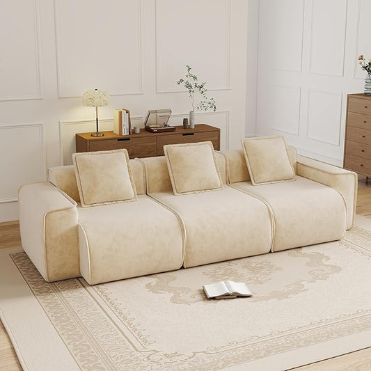KEIKI 3Seat Modular Boneless Velvet Sofa Couch for Casual Home Small Space Style Conscious Homeowners Warm Inviting Comfy Supportive Rest Space Elegant Premium Premium Design Light