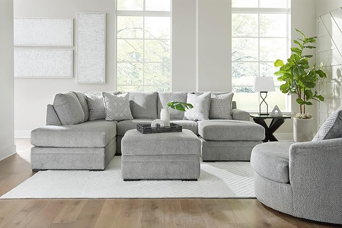 Signature Design by Ashley Casselbury Contemporary Upholstered Oversized Swivel Accent Chair with 3 Throw Pillows Light Gray