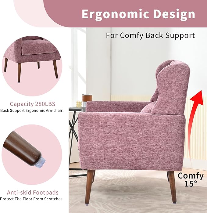 Modern Accent Chair Upholstered Arm Chair with Waist Pillow Single Sofa Chair for Living Room Bedroom Small Spaces (Purple)