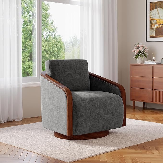 UIXE Swivel Accent Chairs Set of 2 Chenille Barrel Club Chair Upholstered Armchair for Living Room Contemporary Arm Chair Bedroom Reading Seat Nook Single Sofa with Back Pillow - Dark Gray