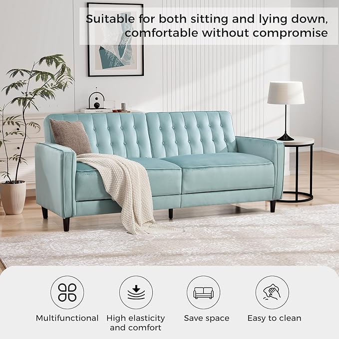 CANMOV Convertible Sofa Bed82″Fabric Futon Couch with Adjustable Backrest3 in 1 Convertible Comfy Loveseat Recliner Sleeper Sofa Bed for Living RoomBlue