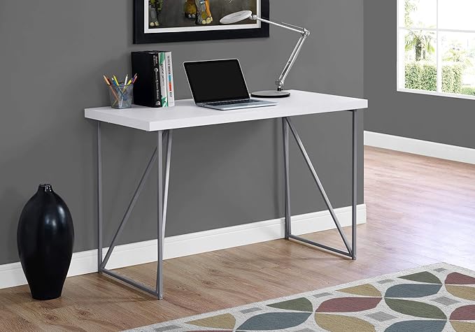 Computer Desk Home Office Laptop 48 l Work White Laminate Grey Metal Contemporary Modern SJ284
