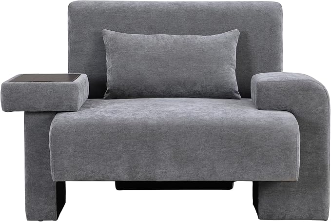 Modern 48'' Wide Oversized Armchair Mid-Century Accent Chair with Pillow Upholstered Sturdy Wood Frame &amp Soft Cushion for Living Room Asymmetrical Armrest Design (Gray+Polyester)