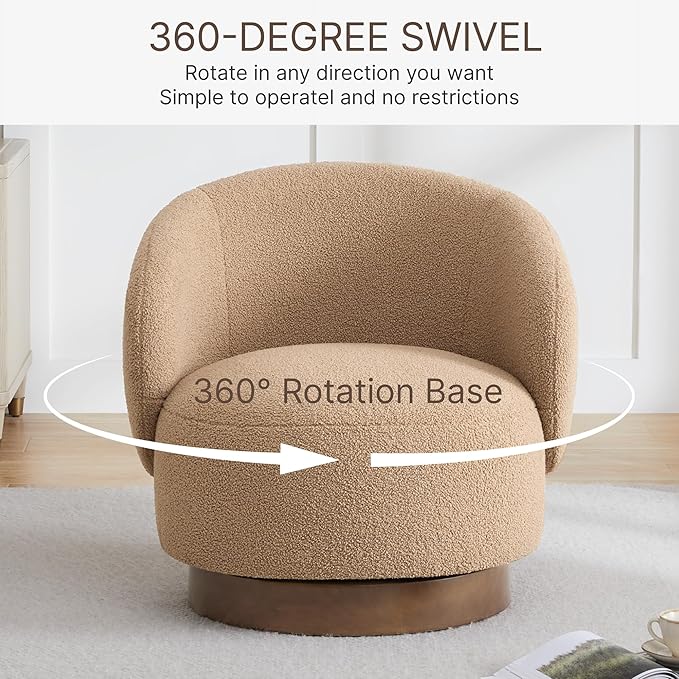 Swivel Accent Chair Round Barrel Armchair Upholstered Performance Fabric for Living Room Bedroom Waitingroom2 BoxSand