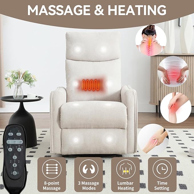 Power Lift Recliner Chair for ElderlyHeat Massage Manual Recliners Chair with RockerChair Recliners for Small SpacesPortable Chair Recliners for Living Room for AdultsEasy AssemblyBeige