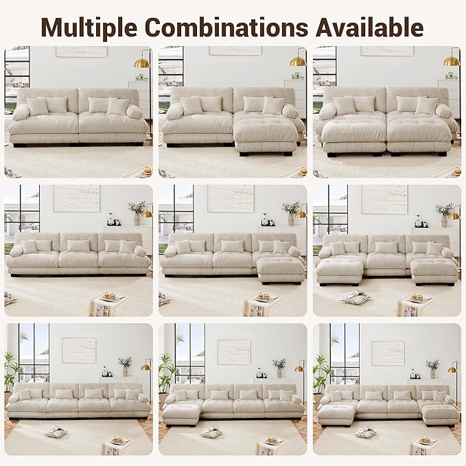 Modular Sectional Sofa 173.2 Cloud Couch L Shaped Couch with Movable Ottoman Modern Deep Seat Couches for Living Room Oversized 4-Seater Sofa Comfy Chenille Sofas for Bedroom Light Coffee