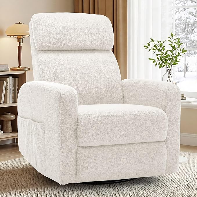 Power Swivel Recliner Chairs for Adults Electric Glider Rocking Chair Nursery Glider Recliner Nursery Chair with Classified Side Pocket Nursery Rocking Chairs with USB and Type-C Ports