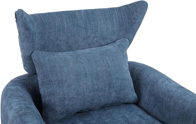 Swivel Accent Chairs for Living Room Mid Century Modern Accent Chair with Arms Comfy Side Chairs for Living Room with Gold Base &amp Lumbar Pillow Upholstered Armchair with Wingback (Blue)