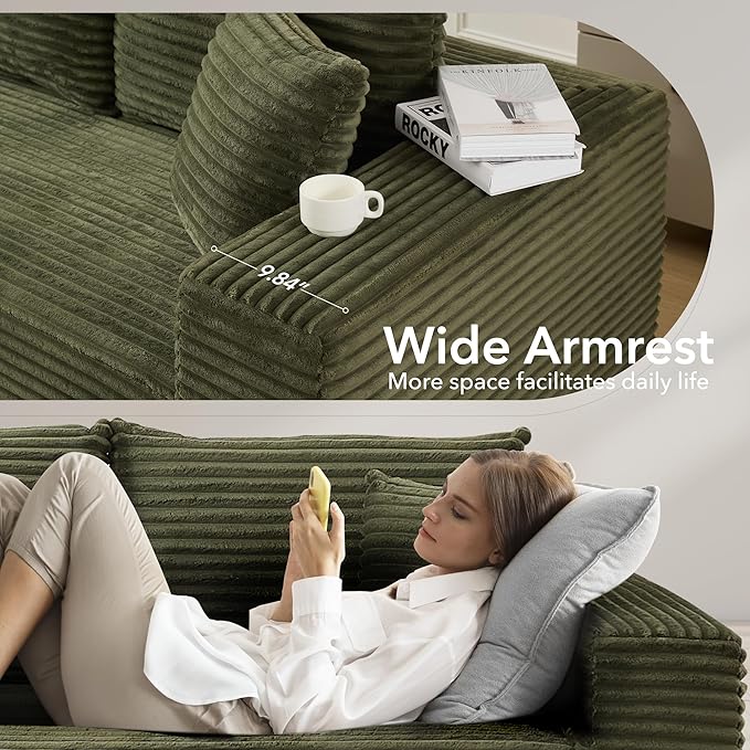 108 Cloud Sectional Couch with L-Shape Chaise Modern Modular Sofa with Deep Seat Boneless Cloud Couches for Living Room Bedroom No Assembly Required Plush Corduroy (Green Left Facing Chaise)