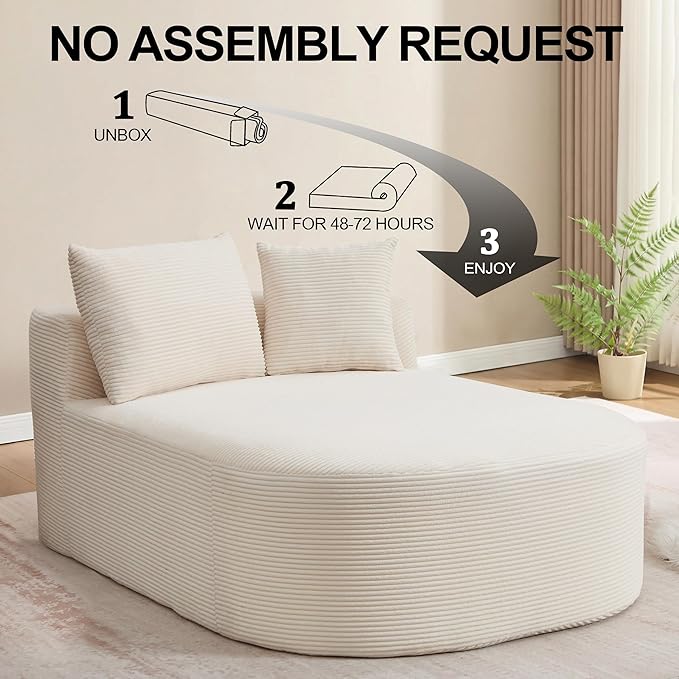 46 Chaise Lounge Chair Indoor Cloud Sleeper Sofa Bed with Pillows Corduroy Upholstered Sofa Couch for Living Room Apart No Assembly Required Beige