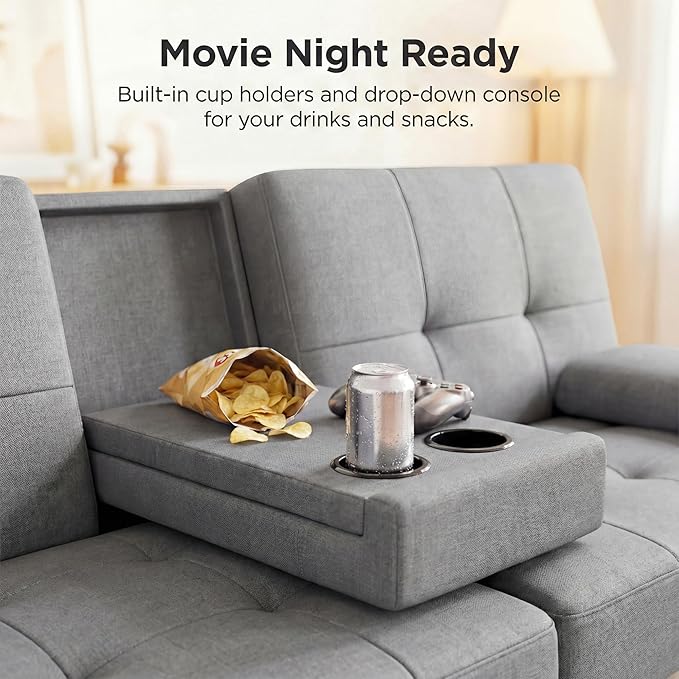 YESHOMY Modern Futon Sofa Bed Convertible Futon Couch with Adjustable Backrest Futon Loveseat Sleeper Sofa Bed with Armrest for Living Room Small SpacesLinen Fabric Light Gray