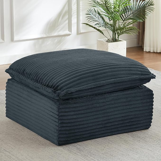 Corduroy Ottoman for Living Room Bedroom Soft Memory Foam Footstool Boneless Extra Seating &amp Coffee Table (No Assembly)