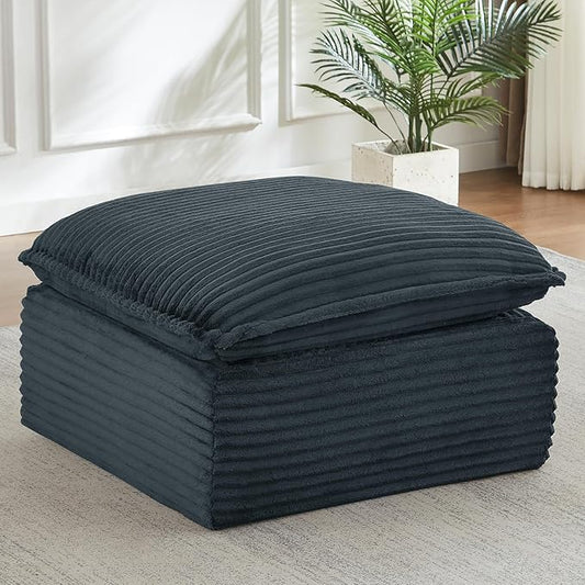 Corduroy Ottoman for Living Room Bedroom Soft Memory Foam Footstool Boneless Extra Seating &amp Coffee Table (No Assembly)
