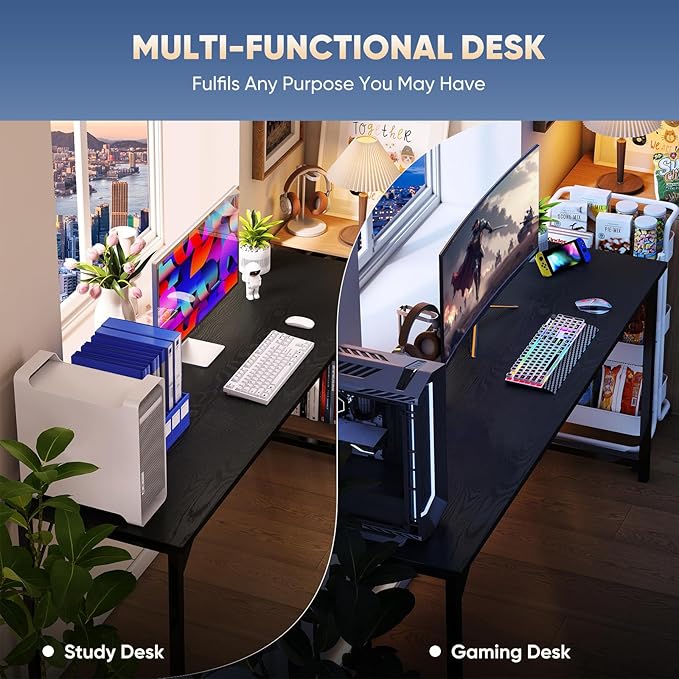 DUMOS 44 in Computer Desk for Home Office Modern Study Work Table Simple Style for Bedroom Writing Desks with X-Shaped Reinforcement Black