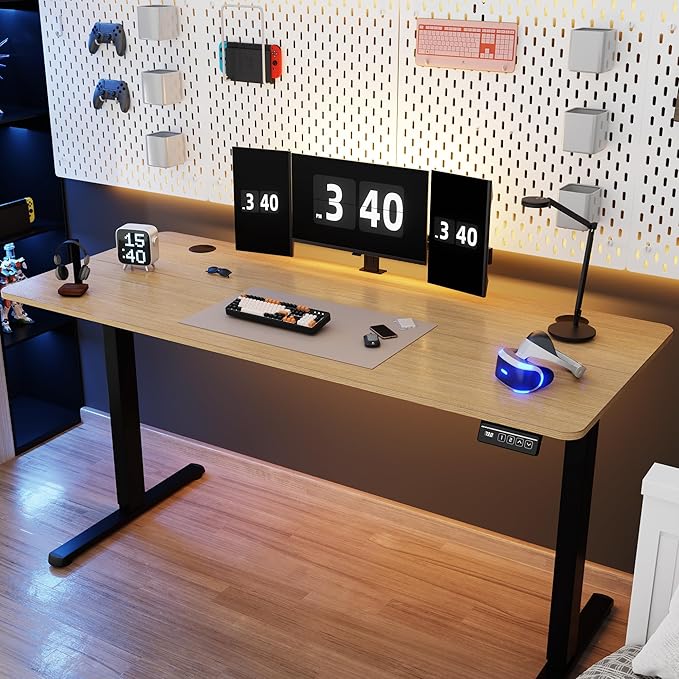 Shintenchi Standing Desk55x24 Inch Height Adjustable Electric Sit Stand up Desk Ergonomic Rising Computer Table Modern Lift Gaming Desk Workstation for Home Office White