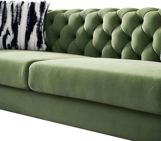 Chesterfield Modern Tufted Velvet Living Room Sofa with High Armrest and Metal Legs Decor 84.25''W 3 Seater Couch Couches Furniture for Bedroom Office (Mint Green)