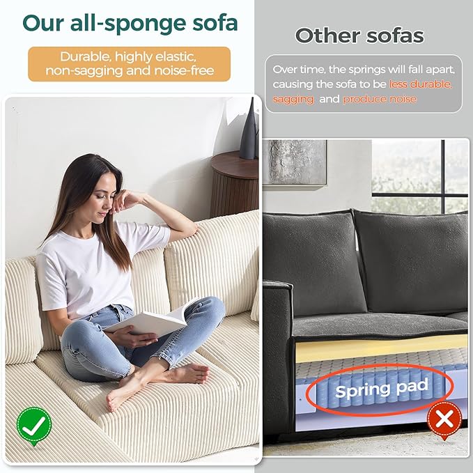 ANJ 74” Oversized Chaise Lounge Sofa Bed Boneless Modular Sofa 2-Piece Convertible Sleeper Couch with Deep Seat Upholstered Design for Living Room Bedroom Small Space No Assembly Required (Beige)