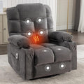 Massage Rocker Recliner Chair with Heat and Vibration Ergonomic Rocking Lounge Chair for Living Room Comfy with 2 Side Pockets 2 Cup Holders USB Charge Port (Grey)