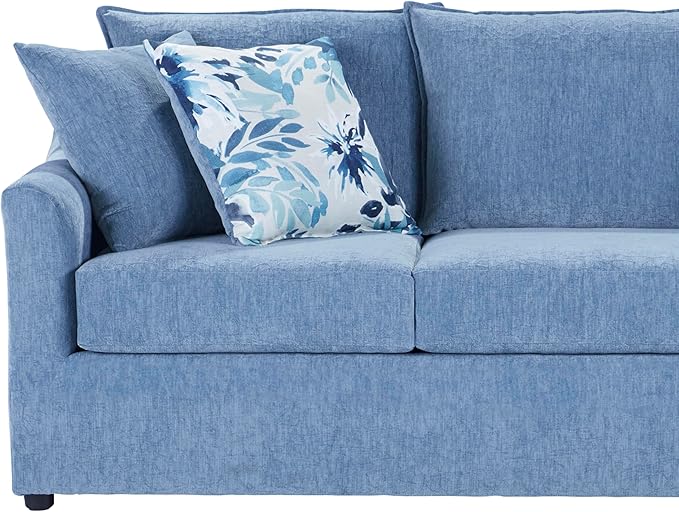 New Classic Furniture Sylvie Polyester 3-Seater Sofa Couch with 4 Accent Pillows Blue Slate