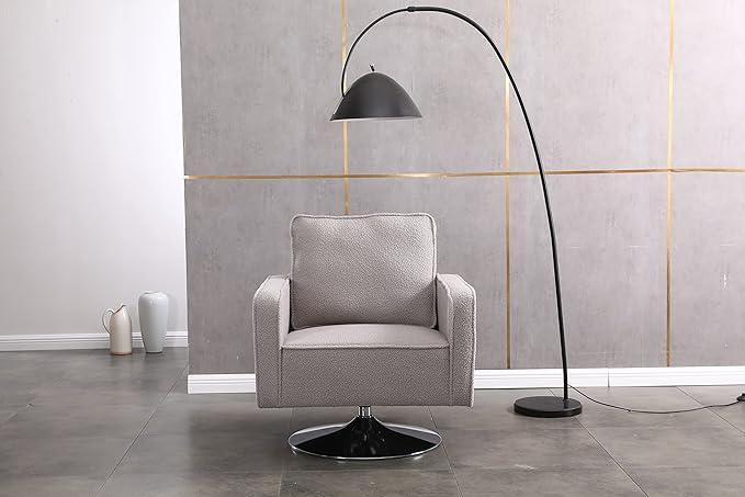 Modern Teddy Fabric Swivel Accent Chair Comfy Armchair with 360 Degree Swiveling for Living Room Bedroom Reading Room Home Office (Grey)