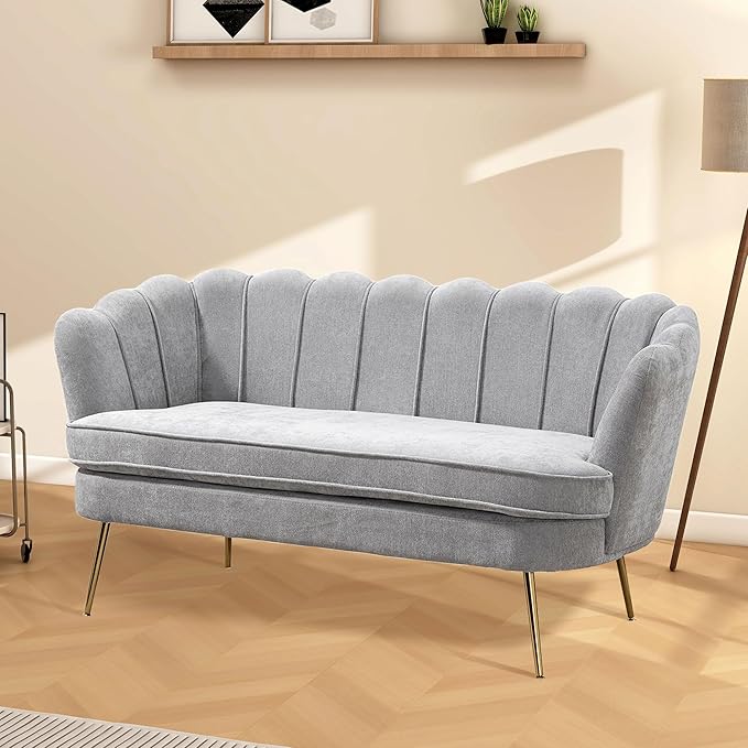 Aoiy &amp Wifon 59 W Comfy Small Loveseat for Small Spaces Upholstered 2-Seat Settee Loveseat with Metal Legs Chenille Gray