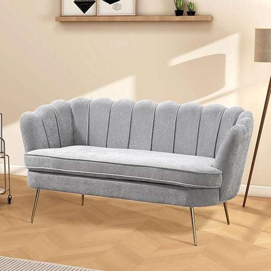 Aoiy &amp Wifon 59 W Comfy Small Loveseat for Small Spaces Upholstered 2-Seat Settee Loveseat with Metal Legs Chenille Gray