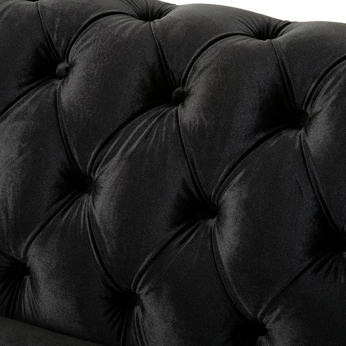 LUMISOL 59 Chesterfield Loveseat with Rolled Arms Modern Velvet Sofa 2-Seater Tufted Couch with Nailhead and Solid Wood Legs for Living Room Bedroom Office Black