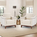 Vintage Upholstered Armchair Set of 2 with Nailhead Trim and Solid Wood Legs Comfortable Accent Chair for Living Room &amp Bedroom Beige