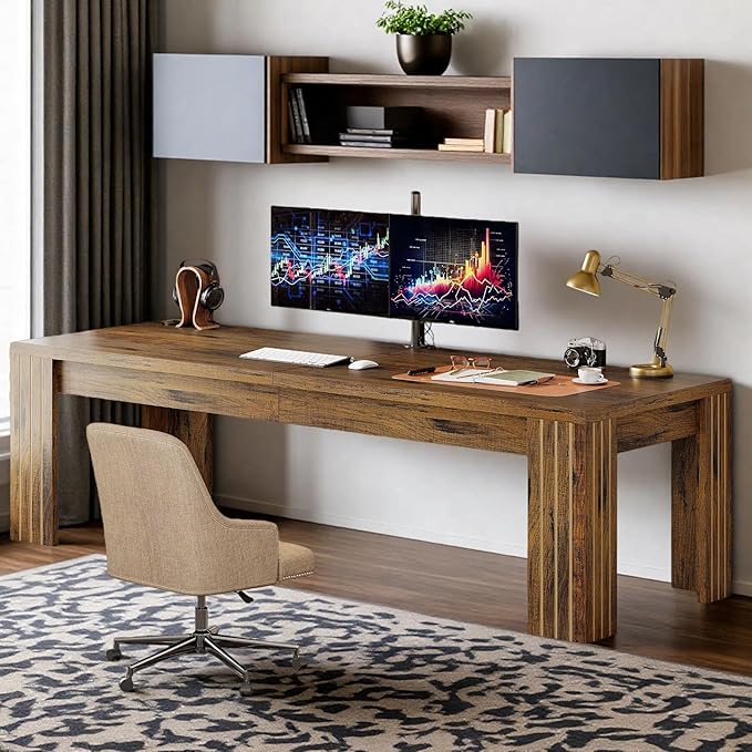 Tribesigns Two Person Desk 78.7-Inch 2 Person Gaming Desk Extra Long Farmhouse Double Computer Desk for Home Office Dark Brown
