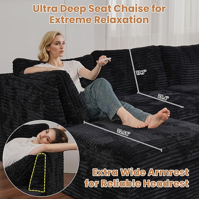 ovios 32.7 inches Ottoman Seat Module for Modular Sectional Sofa Couch Loveseat Customizable DIY Combination L U V Shaped Plush Corduroy Sofas Couches for Living Room Black