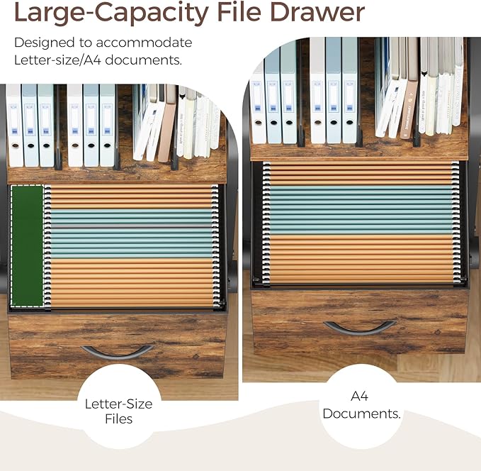 Small File Cabinet Rolling Filing Cabinet for Under Desk with Divider Single Non-Woven Fabric Drawer File Organizer for A4/Letter Size Documents Under Desk Storage Rustic Brown FCHR3001
