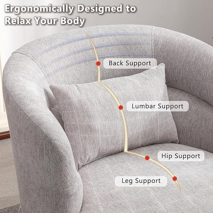 CANMOV Swivel Accent Chair Set of 2 360 Degree Round Swivel Barrel Chair with Pillow Upholstered Comfy Barrel Armchair Single Club Sofa Chair for Living Room Bedroom Reading Room (Grey*2)