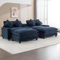 Sectional Sofa Chenille Upholstered with 2 Removable Ottoman 2 USB Ports 2 Cup Holders Large Storage Box for Living Room
