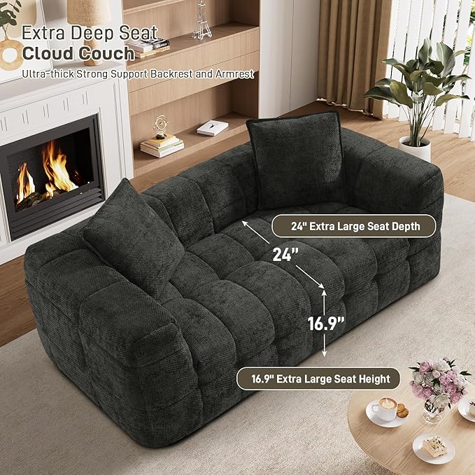 66.5 Loveseat Boneless CouchComfy Cloud Sectional Sofa with Deep SeatModern Upholstered Chenille Love Seat Sofa Small Couches for Living Room No Assembly Required Tufted Sofas Black