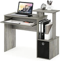 Furinno ECON Desk 40 Wide Gaming Desk with Keyboard Tray Computer Desk Office Desk with Side Shelves and Storage Bin for Home Office Grey Oak