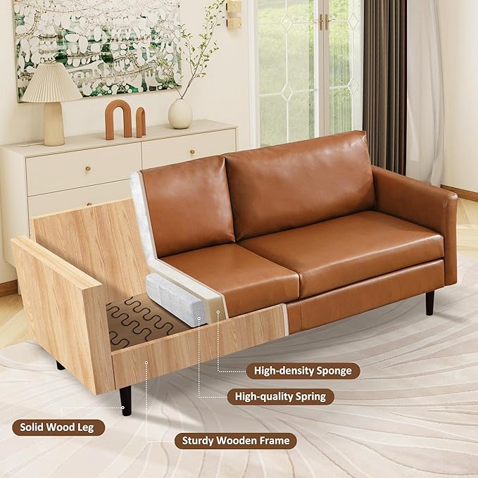 Tbfit Loveseat Faux Leather Sofa Couches for Living Room Bedroom &amp Office Brown