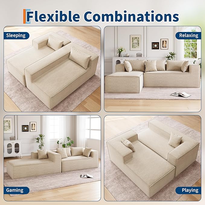 GarveeHome Modular Sectional Couches for Living Room Cloud Sectional Couch with Deep Seat 106.7 in Modular L-Shape Sofa with Chaise Upholstered Couches for Bedroom Chenille Beige