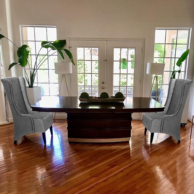 High Back Dining Chairs Living Room Chairs Upholstered Gray Fabric Accent Wingback Armchair Muebles para El Dormitorio with 9.8 Thicked Padded Seat Wooden Legs Mysterious Gothic Decor