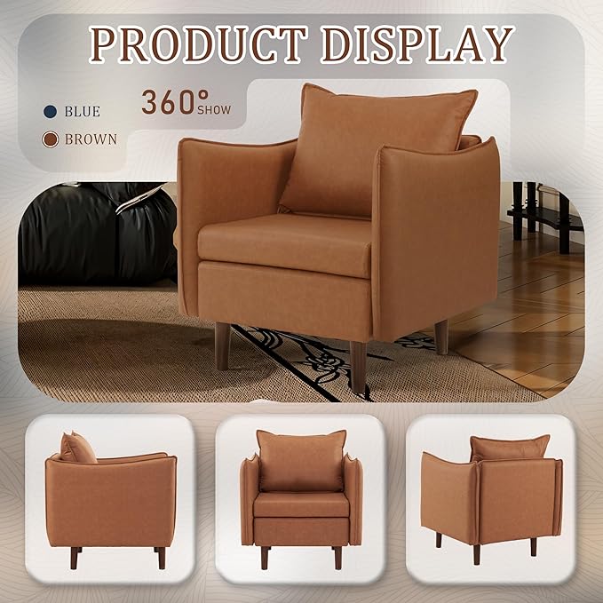 Sepnine Accent Chairs for Living Room Chairs Brown Reading Chair for Bedroom Arm Chair Mid Century Modern Club Chairs Upholstered Comfy Chair for Apartment Waiting Room