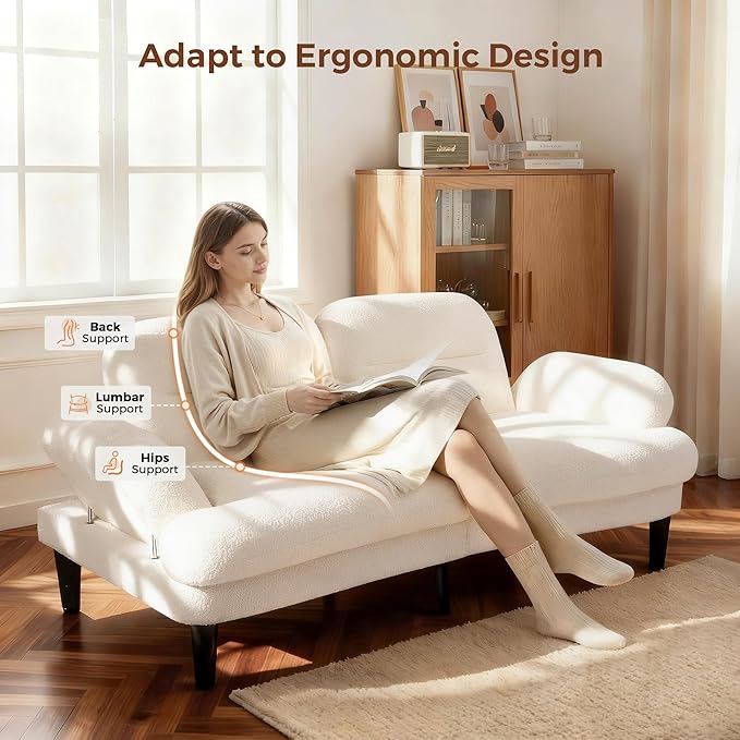 79'' Futon Sofa Bed Plush Sherpa Cloud Futon Sofa Couch with Adjustable Backrest and Armrests Foam and Spring Folding Sofa Bed Convertible Recliner Sleeper Sofa for Apartment Living Room Beige