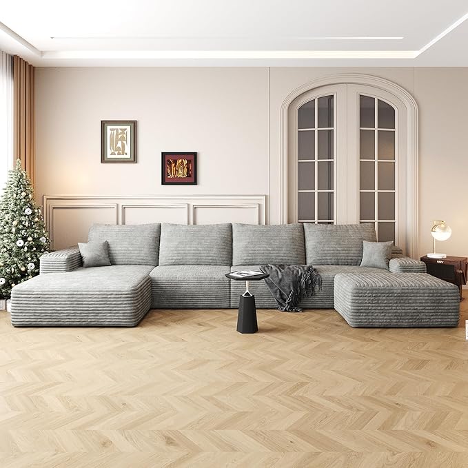 135 U Shaped Sectional Couches for Living Room Oversized Modular Sofa with Ottoman and L-Shape Couch Deep Seat Cloud Boneless Couch with Chaise No Assembly Required