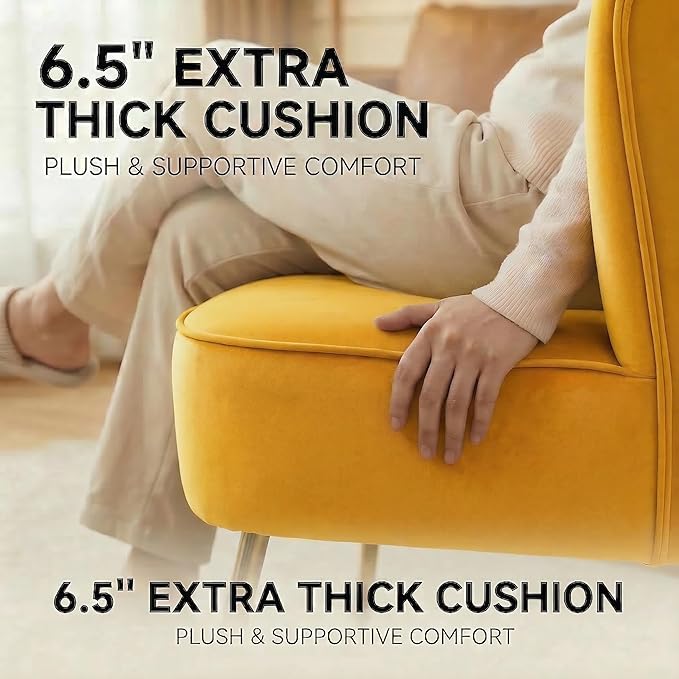 DUOMAY Modern Accent Chair Set of 2 Velvet Slipper Chair with Gold Legs Wingback Side Chair for Living Room Bedroom Entryway Small Corner Chair for Space Saving Yellow