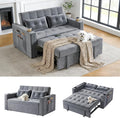 3-In-1 Convertible Sofa Bed with Adjustable Backrest Velvet Loveseat Sleeper Sofa with Put Out Bed Pull Out Couch with USB PortsCup HoldersSide Pockets2 Pillows for Living Room/Bedroom/Dorm Grey